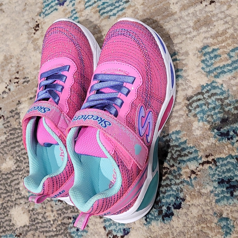 Little girls pink and purple velcro skechers